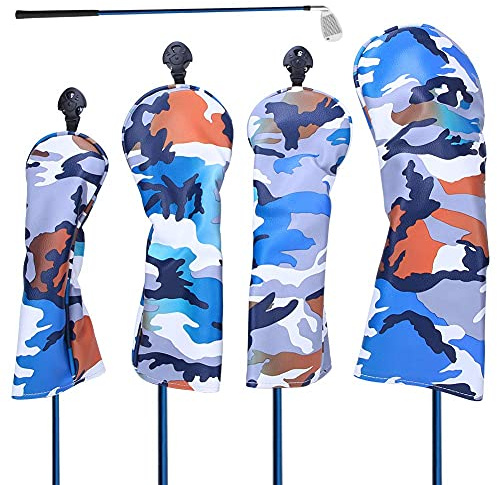 equlup 4PCS PU Leder Golf Headcovers Golf Fahrer FW Holz Hybrid Head Cover Golf Klinge Putter Abdeckung Golf Club Covers Fahrer Headcover