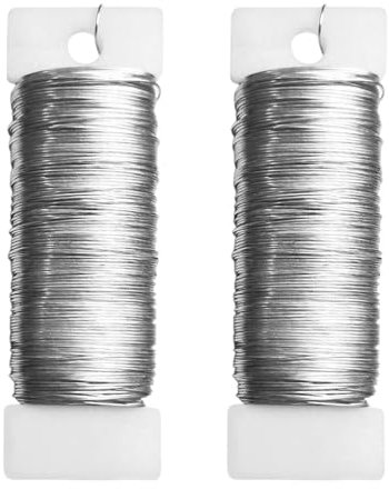 2 Rollen Schmuck-Häkeldraht Ø 0,35 mm, 50m Basteldraht Dünn Silber Blumendraht Draht zum Basteln Dekorieren DIY Schmuckdraht Weich Handwerk Draht für Blumenstrauß Stängelwickel Schmuckherstellung