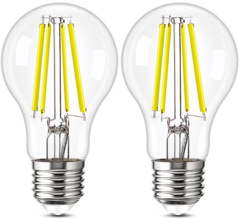 Genixgreen A60 E27 LED Glühbirne 4W ersetzt 60W 850 Lumen Klasse A | Edison LED Glühbirnen 5000K Tageslichtweiß Energiesparlampe, Durch die Glashülle,LED Birne für Kronleuchter, 2 Stück