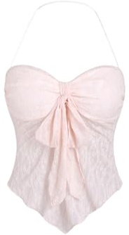 GORGLITTER Y2K Top para mujer con cuello halter asimétrico, camiseta de tirantes transparente para verano, Negro , S