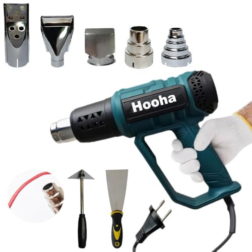 Hooha Kit pistola termica professionale, 2000 W, 60 ℃ - 650 ℃, flusso d'aria regolabile, pistola termica con 5 ugelli, 2 raschietti, display digitale LCD, protezione da surriscaldamento,