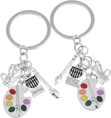 TOGEVAL Artist Painter Keychain with Paintbrush Charm and Art Palette Pendant Silver Alloy Sturdy Keyring for Art Lovers Graduation Time Gift Unique Design with Multiscene Use