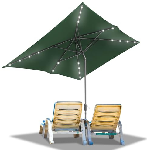Ollewiellan Sonnenschirm 210x140 / 300x200cm mit Kurbel | Sonnenschirm Rechteckig Ampelschirm Gartenschirm Terrassenschirm Sonnenschutz UV50+ Knickbar wasserdicht für Garten, ohne Ständer