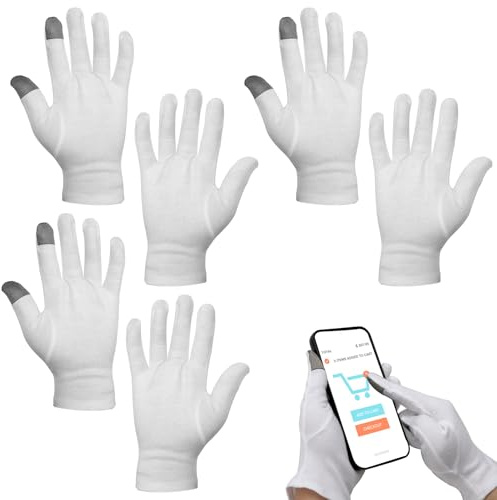 APOMOONS Gants en coton avec écran tactile, 2 paires de gants en coton blanc hydratants pour écran tactile de nuit pour appliquer de la crème pour les mains, hydratants