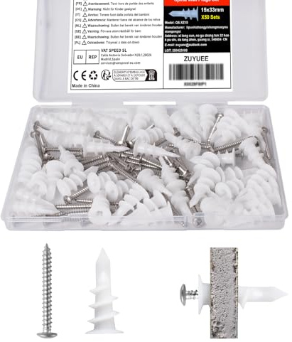 ZUYUEE 100 Stück Rigips Dübel und Rostfreie Schrauben Set, Trockenbau Dübel Set