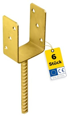 Supporto per pali a U – 6 pezzi – Connettori in legno – Profilo a U – Supporto per pali 90 x 90 cm – Supporto per pali da cemento – Piedini di supporto per pali di recinzione, pali in legno, terrazzo