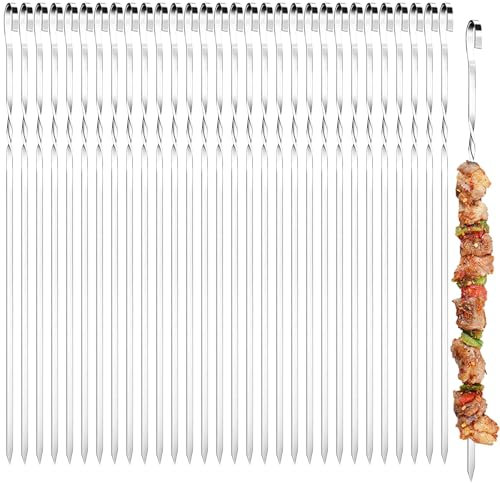 Gxlaihly 30 Pezzi Spiedini Acciaio Inox, 40cm Spiedini per Barbecue Acciaio, 40cm Spiedini in Acciaio Inox per Barbecue, per Barbecue Grigliatura Carne Verdure Kabob (A-40CM)