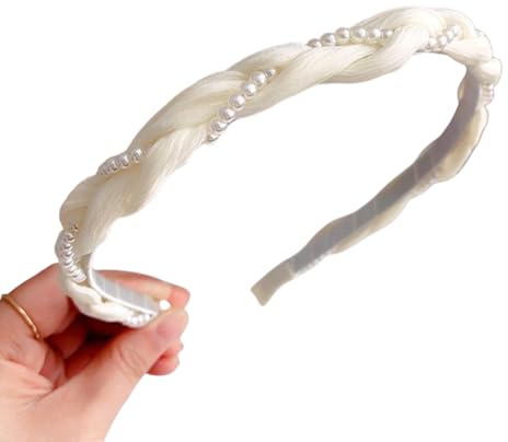 WANYI 1 Stück Haarreifen Damen Haarreif Geflochten Perlen Stirnbänder aus Kunststoff Trachten Haarreif Niedliches Haarband für Mädchen Damen(Weiß)