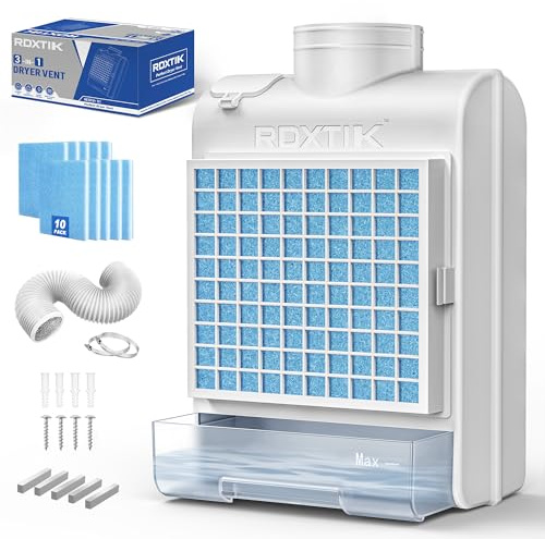 RDXTIK 3-in-1 Indoor Dryer Vent Kit, 10 Pcs Polyester Filters for 4 Layer Purification System, Stainless Steel Screen Filter and Water Drawer For Electric Dryer