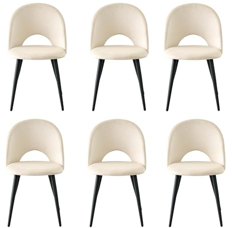 GrandCA HOME Set di 6 Sedie da Pranzo Moderne, in Velluto Olandese Delicato Sulla Pelle con Gambe in Metallo, Adatte per Sale da Pranzo, Soggiorni e Camere da Letto - Beige