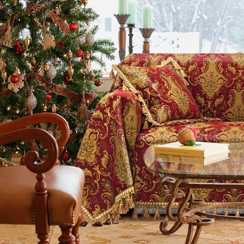 TOPLUXE Sofabezug 2 3 Sitzer Sofahusse Jacquard Sofaüberwurf Sofa Überzug Couchbezug Kratzschutz 1 Stück Protector für Hund Katze Haustier Wohnzimmer 180x300cm (Rot)