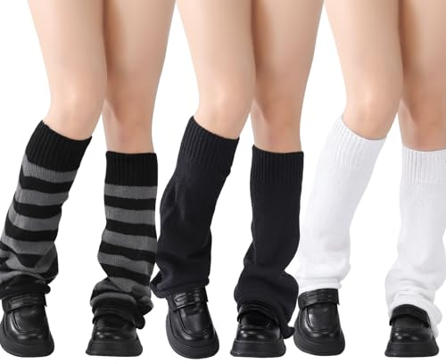 Utensilsto 3 Paar Lose Gestrickte Beinwärmer für Damen, Leg Warmers Y2k Gestrickte Beinstulpen Knielange Boot Leg Warmers Goth Lolita für Damen und Mädchen