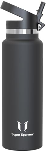 Super Sparrow Trinkflasche Edelstahl 1.5L - Breite Öffnung SwivelSip Thermosflasche - BPA-Frei Thermoskanne, Ergonomisch Trinkflaschen Strohhalm für Sport, Travel, Schule, Outdoor
