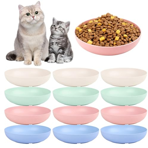 [12 Pack] Cat Dishes Whisker Friendly, Shallow Wide Pet Food and Water Bowl, 5.5 Inch Cat Food Dish, Friendly Wet Feeding Bowl, Durable Wheat Straw Pet Bowls, Pet Plate for Kittens (Indoor/Outdoor)