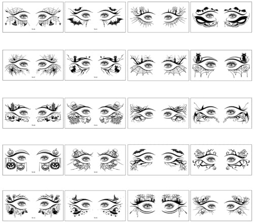 KEQAR 20 Blätter Temporäre Spinnen Tattoo Karneval Gesichtstattoo für Halloween Masquerade Karneval Fasching Party,Augen-Make-up, Augen-Make-up-Sticker