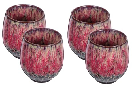 Ciieeo Juego de 4 tazas de té de porcelana china resistente a las manchas, de cerámica esmaltada, pequeñas tazas de estilo japonés, agarre ergonómico para té Kung Fu, café, expreso, reuniones en casa