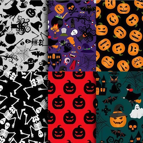 Aucuu 6er Set Baumwollstoff Paket, 40 x 50cm Stoffe zum Nähen, Patchwork Stoffe, Patchwork zum Quilten, Halloween-Geschenke, Stücke Paket zum Quilten, DIY Basteln Handwerken,Puppenkleidung, Halloween