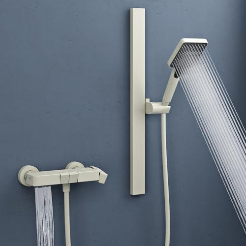 doporro Duschsystem mit Duscharmatur Duschgarnitur mit Regendusche und 3 Strahlarten Duschkopf Dusche komplett mit Höhenverstellbar Aluminium Duschstange Duschbrause Weiß Duschsystem10