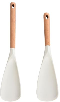 Set di 2 spatole in silicone con manico in legno, paletta da cucina antigraffio per casa, appartamento, griglia, pancake, frittura, cottura, servire, miscelare, robusta e facile da usare