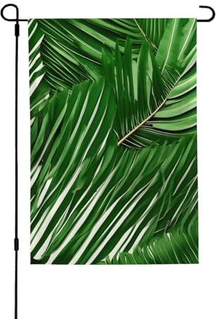 Drapeau de jardin vert luxuriant feuilles de palmier double face 71 x 102 cm, bannière décorative pour porche, pelouse, terrasse, toutes saisons