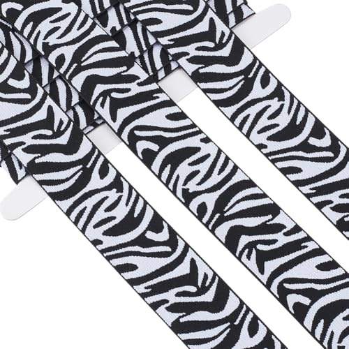 CABODYALS Banda Elástica Blanca Y Negra de 4.3 m Y 40mm con Estampado de Cebra, Cinta Elástica con Estampado Vintage, Cintas de Rayas Tejidas para Coser, Hacer Diademas, Ropa, Decoraciones Y Manualida