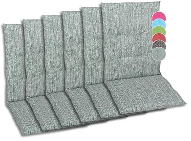 GO-DE Textil Bequeme und attraktive Polsterauflagen für Mittellehner-Gartenstühle (6er-Set, meliert grün, Mittellehner)