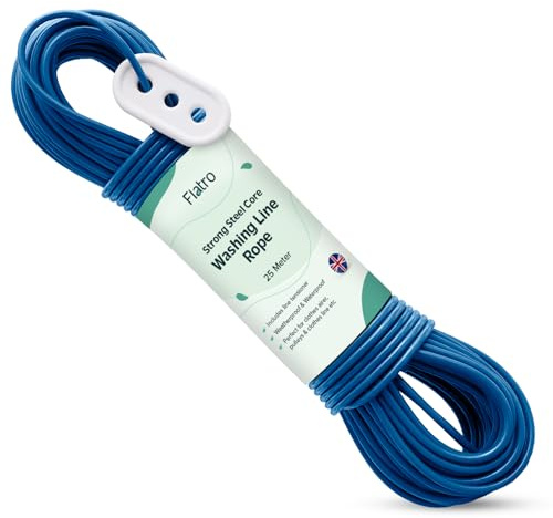 Flatro Washing Line Rope 25m / 82ft | Strong Thick Steel Core Clothes Lines for Outside with 200kg Pulling Force | PVC Cover Washing Lines for Laundry | Clothesline for Air-Drying Garments Outdoor