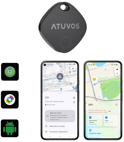 ATUVOS Air Tag Pro Smart Tag Tracker para Android & iOS, Dual Sistema Buscador de Objetos Compatible con Google Localizador o Apple Buscar APP, para Llaves/Equipaje/Maleta.Batería Reemplazable. 1 Pack
