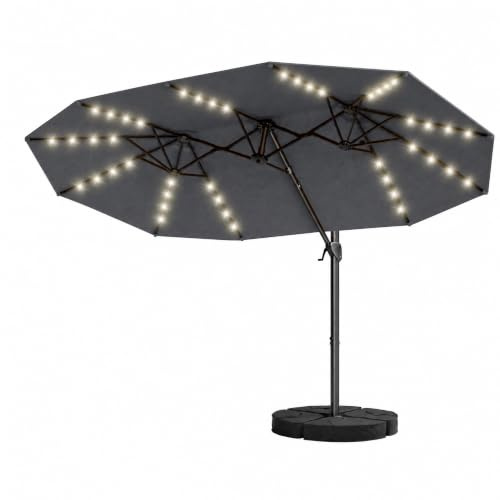 HOMRELEXA Sonnenschirm 300 x 300 cm Rechteckig mit Ständer und Kurbel, Gartenschirm mit Kreuzsockel, 360°Drehbar Parasol Gartenschirm Marktschirm für Garten Deck Outdoor (dunkelgrau)