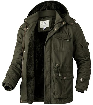 WenVen Chaqueta de Algodón a Prueba de Viento Abrigo Forro Polar Grueso Chaqueta Longitud Media Delgada Parka Capucha Gruesa Extraíble Hombre Verde Militar Medium