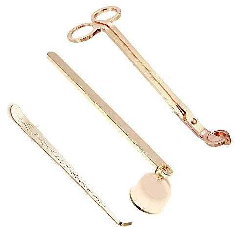 LOVE MEI 3-in-1-Kerzen-Zubehör-Set, aus Edelstahl, Kerzendochtschneider, Kerzenlöscher, Kerzendochter, Kerzendocht-Werkzeug, Geschenkpaket für Kerzenliebhaber, Familie, Party, Dating Gold