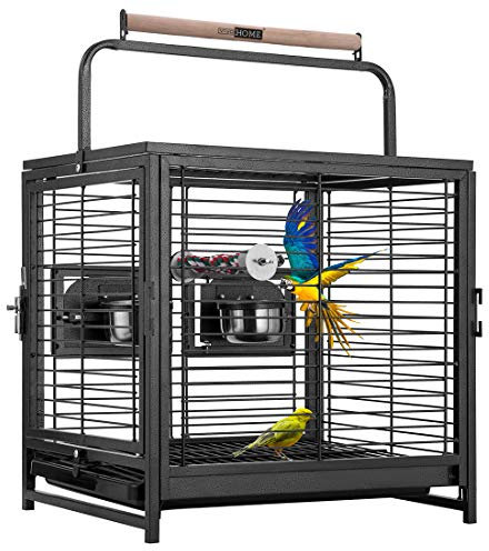 VIVOHOME Vogelkäfig für Papageien 48cm Transportkäfig für Sittiche & Papageien Reisekäfig mit Sitzenstange Transportbehälter für Vögel mit Tragegriff