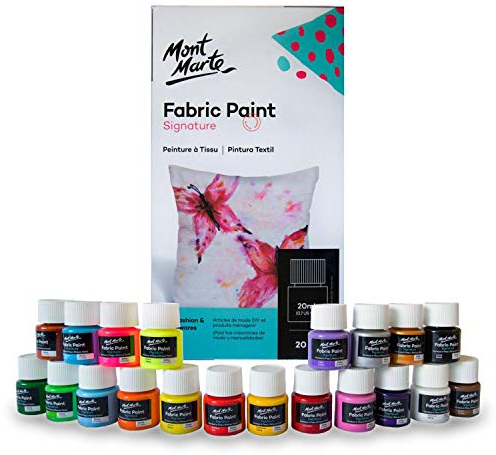 Mont Marte Textilfarben Set – 20 Stück x 20ml – Waschfeste Stoffmalfarben – Hochwertige Farben – Ideal für Kleidung, Taschen und allen Stoffen