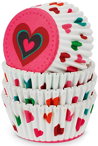 MoNiRo Papier Muffin Förmchen - Cupcake Backform aus Papier Motiv Hearts - Muffin Form - Cupcake Form - Papierförmchen - Cupcake Förmchen - Muffinform – Backförmchen - Muffinformen