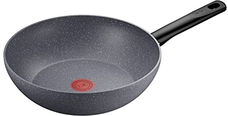 Tefal Natural On - Sartén Wok de 28 cm con revestimiento mineral muy resistente, Thermo-Signal, Thermo-Fusion, forma profunda, todo tipo de cocinas, apto para horno, sin PFOA (G2801902)