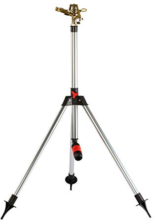 Grafner Impulsregner mit Teleskop-Stativ, für große Flächen bis 900 m², stufenlose Reichweiteneinstellung bis 15 Meter, 360° Radius, mit Dreibein-Teleskopstativ (58-91 cm) und 1/2 Zoll Klick-Anschluss