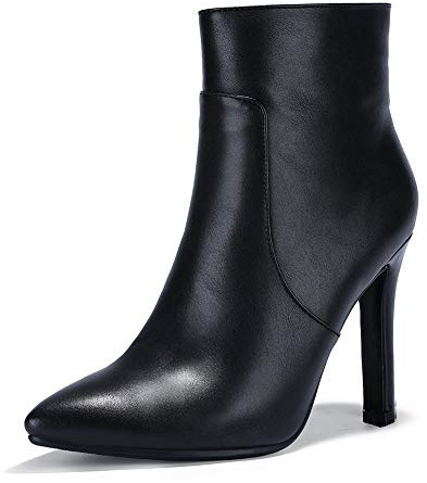IDIFU Black Ankle Boots for Women High Heel Pointed Toe Stiletto Booties
