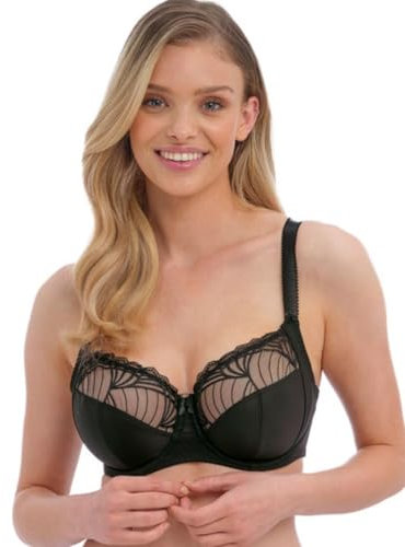 Fantasie Adelle Women's Sheer Full Coverage Side Support Underwire Bra, Black/White, 38FF