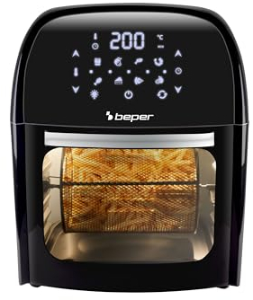 BEPER P101FRI012 Friggitrice Aria Calda, Girarrosto, Forno, Tostapane, Essiccatore,12 L, 1800W, Pannello Touch, 8 Programmi, Accessoriato, Regolabile, Nero