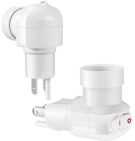 Plug in Light Socket, Outlet to Light Socket Adapter 3 Prong 360° Rotatable Plug with On/Off Switch Bulb Adapter(2 Pcs)