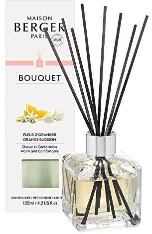 MAISON BERGER - Bouquet Parfumé Fleur d'Oranger - Diffuseur Parfum Maison + 8 Bâtonnets - Diffusion Longue Durée, Douce et Continue - 125ml