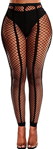DRESHOW Tights med Hög Midja Fisknätstrumpor Lårhöga Strumpor Strumpbyxor för Kvinnor