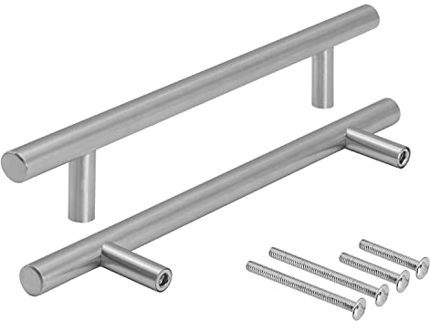Stahlia Möbelgriffe 5 Stück echt Edelstahl gebürstet Lochabstand 128mm Ø 10mm Schrankgriffe Küchengriffe Bad Möbel Wohnzimmer Möbel Schränke Schubladengriffe Relinggriff Inkl. Schrauben