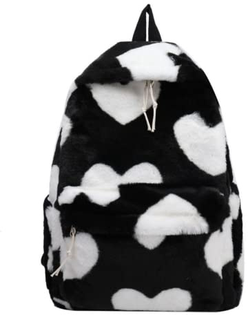 ANSAIR Zaino Kawaii con Pelliccia Sintetica, Zaino Soffice e Simpatico Zaino in Peluche Peloso, Zaino Sherpa for Ragazze Scuola Donna Fuzzy (Color : Black)