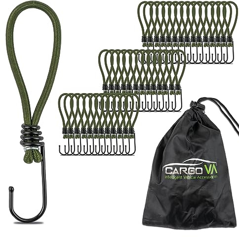 CargoVA® - 40 Spanngummis mit Haken und praktischer Tasche - Expanderhaken für Planen und Netze Olivgrün - 15cm [40 Stück]