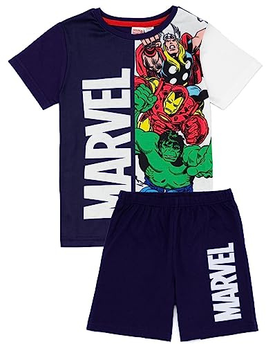 Marvel Pigiama per Ragazzi | Bambini Thor Iron Man Hulk Captain America Superhero T-Shirt Pantaloncini Pjs Set | Regali di Merchandising di Personaggi di Fumetti di Film