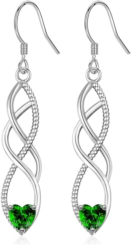 MASOP Ohrringe Silber 925 Hängend Unendlichkeitszeichen AAA Zirkonia Weiß/Rot/Blau/Grün/Rosa/Lila Herz Hängeohrringe Lange Infinity Ohrhänger Schmuck für Damen Frauen
