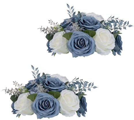 Wedding Flowers for Centrepieces Rose Ball - 2 Pcs Artificial Flower Balls Dusty Blue Fake Flower Ball Kissing Ball Floral Centerpiece Wedding Flowers Bouquets for Party Valentine's Day Home Decor