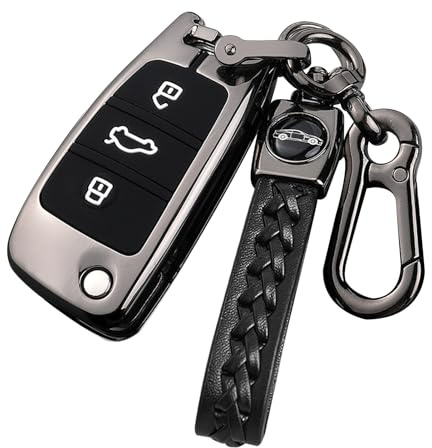 Sucxyor Kompatibel mit audi Schlüsselhülle A1 A3 A4 A6 A8 Schlüssel Cover | Zinklegierung Autoschlüssel Hülle Kompatibel mit audi Q2 Q3 Q7 S3 S6 RS3 RS6 R8 TT TTS Schutzhülle mit Schlüsselanhänger