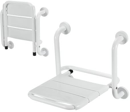 Izrielar Asiento de ducha plegable para montaje en pared, hasta 120 kg, taburete de baño, taburete de pared, para personas mayores, niños, color blanco